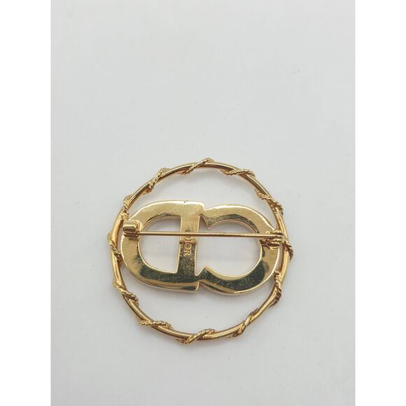 Christian Dior Gold-tone Crystal CD Logo Round Brooch - Picture 7 of 10